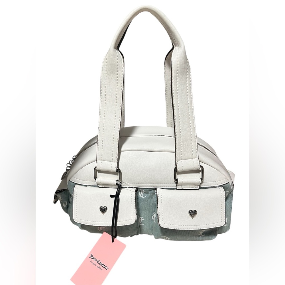Juicy Couture Pack It Up Bowler White/ Lt Washed Denim New with Tags